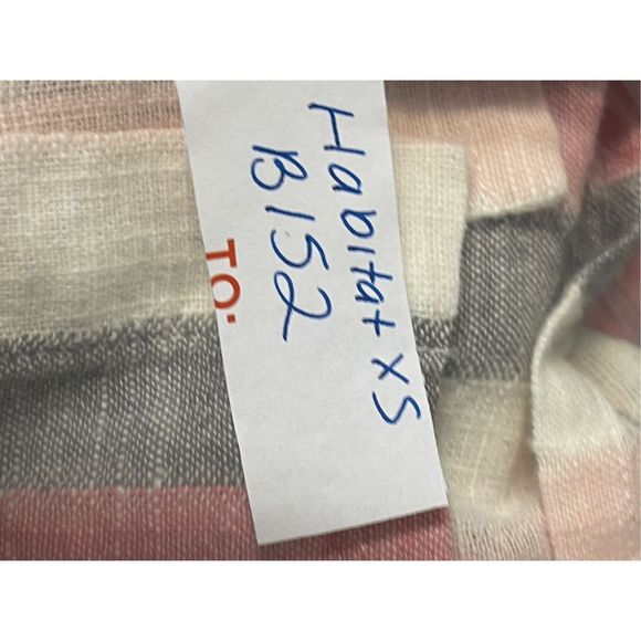 Habitat Linen Short Top Button Up Women XS Pink White Gray Stripe Long Sleeve Ne - Picture 13 of 13